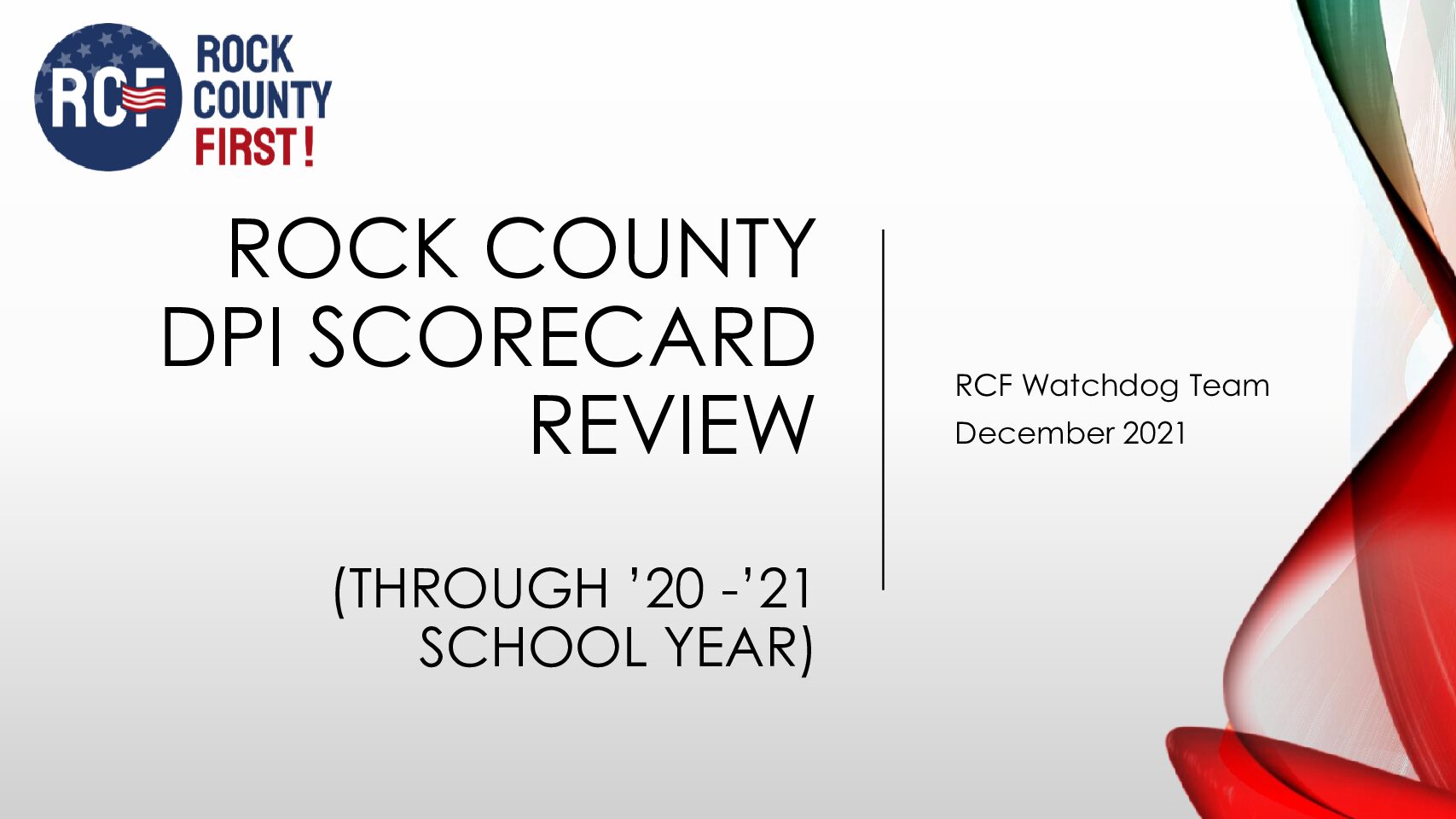 cover of rock county dpi scorecard review report